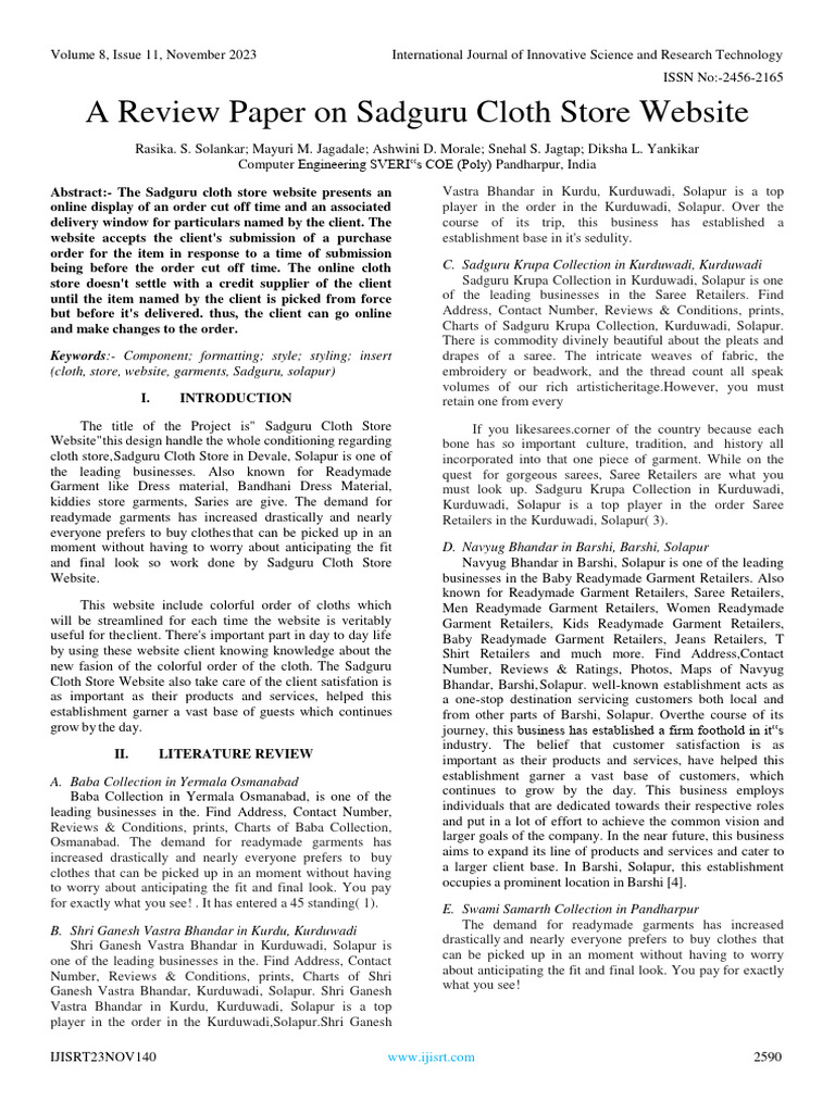 A review paper on sadguru cloth store website pdf