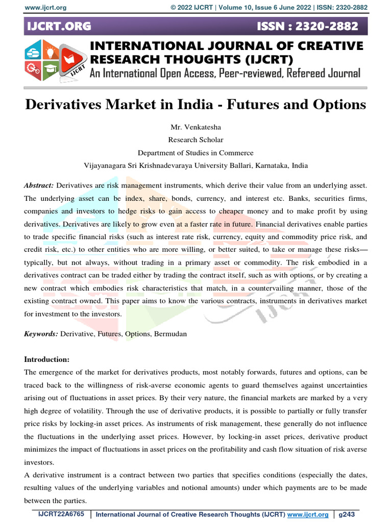 Derivatives Market in India - Futures and Options | PDF | Cost Of