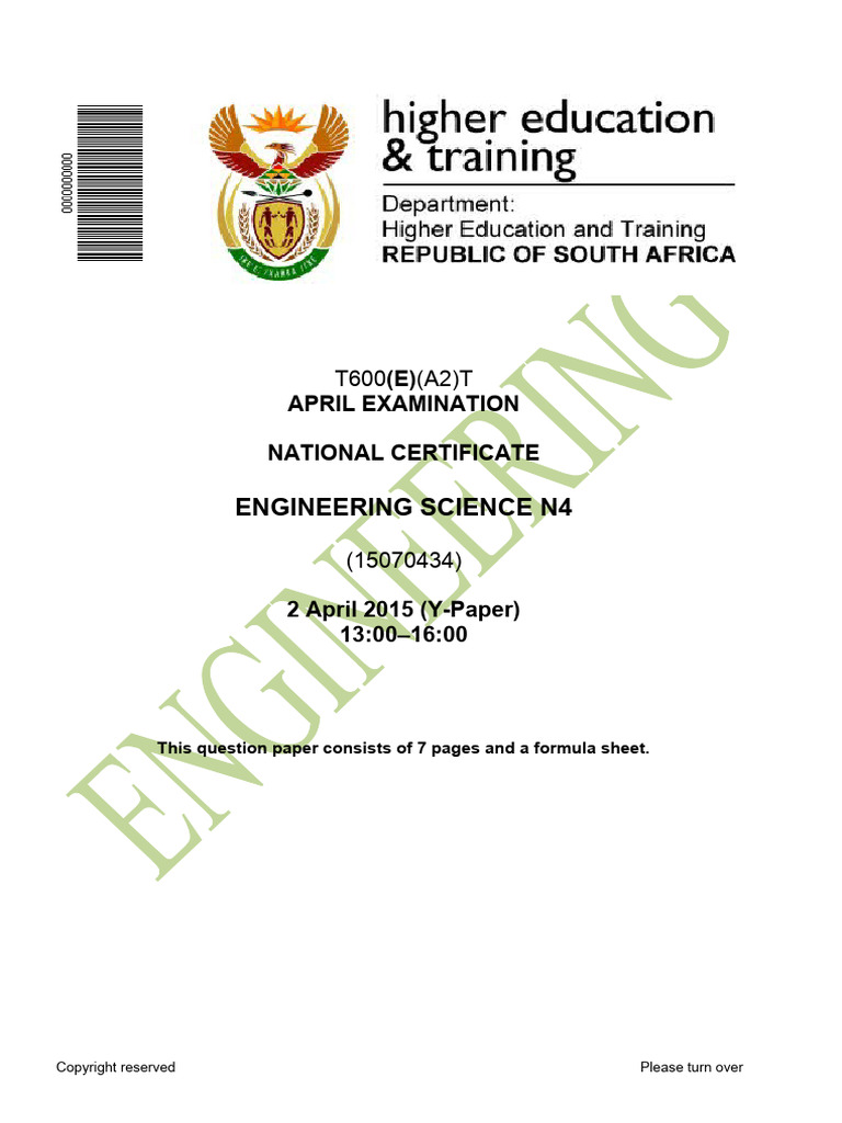 T600 - Engineerisng Science N4 QP April 2015 | PDF | Force | Stress ...
