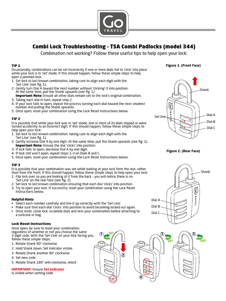 Go Travel Lock Reset Instructions | PDF