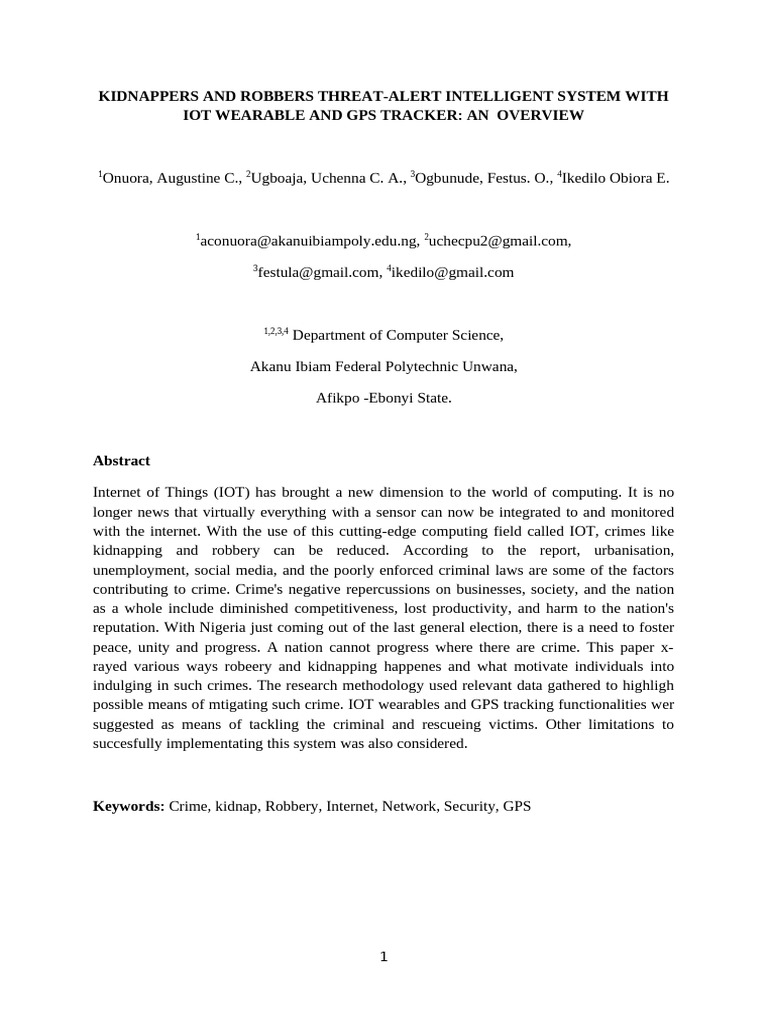 Kidnappers And Robbers Threat Overview Pdf Internet Of Things