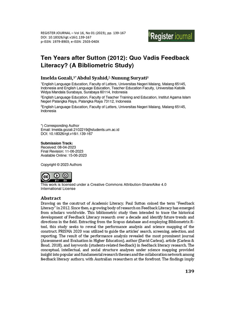 (Gozali Et Al 2023) Published Quo Vadis Feedback LIteracy | PDF ...