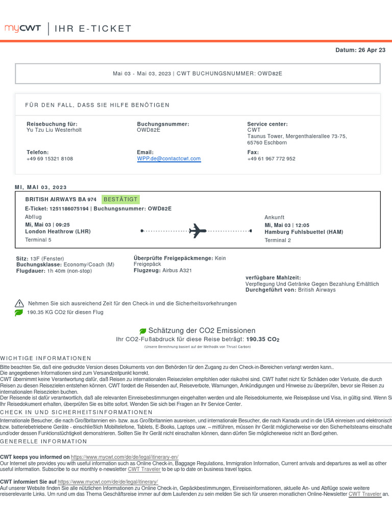 Trip On 03 Mai 23 - PNR Ref OWD82E | PDF