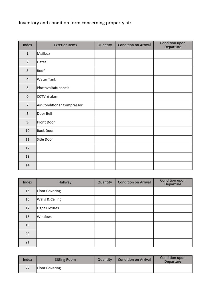 Apartment Inventory and Condition Form | PDF | Bathroom | Lease