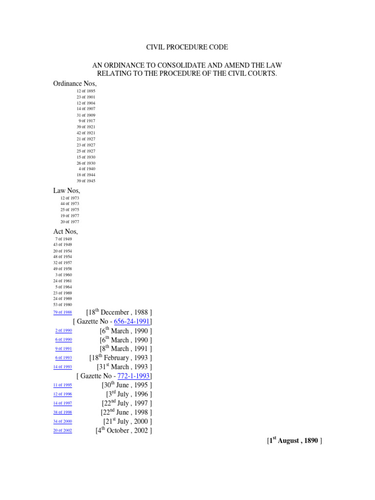 Civil Procedure Code No 12 of 1895 E | PDF | Lawsuit | Cause Of Action