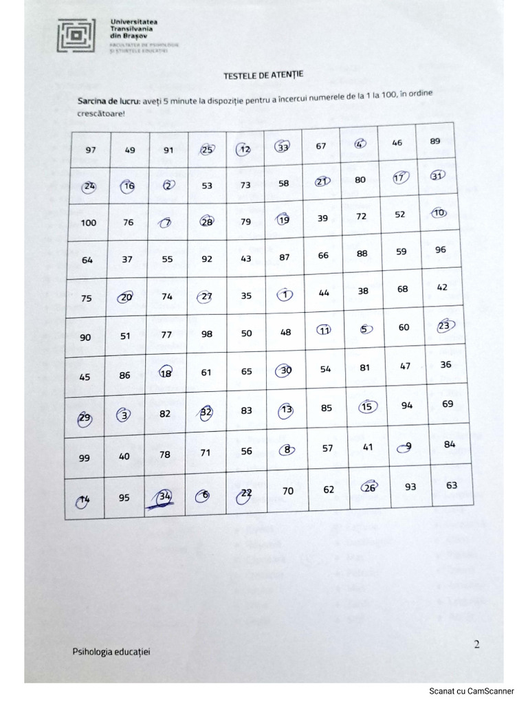 Teste de Memorie Și Atentie | PDF