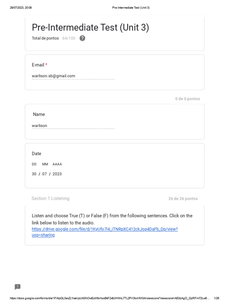 Pre-Intermediate Test (Unit 3) | PDF | Language Mechanics | Syntax
