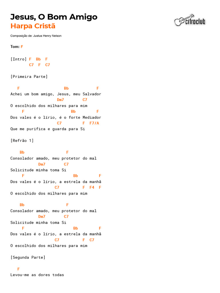 Cifra Club Harpa Cristã Jesus, O Bom Amigo PDF