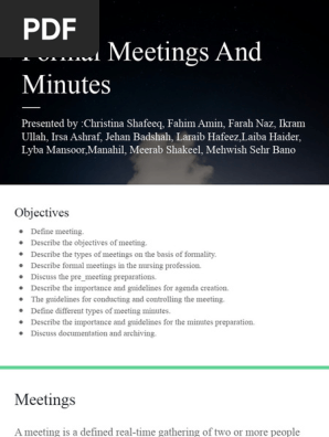Formal Meeting and Minutes