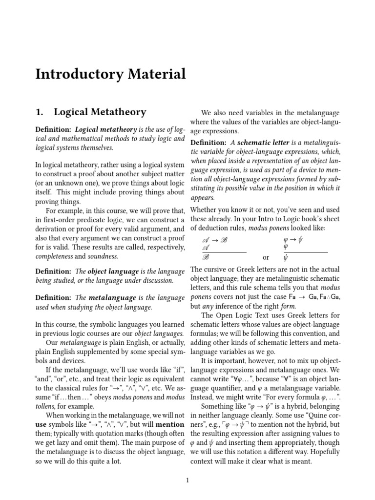 Introductory material 1 logical metatheory pdf interpretation