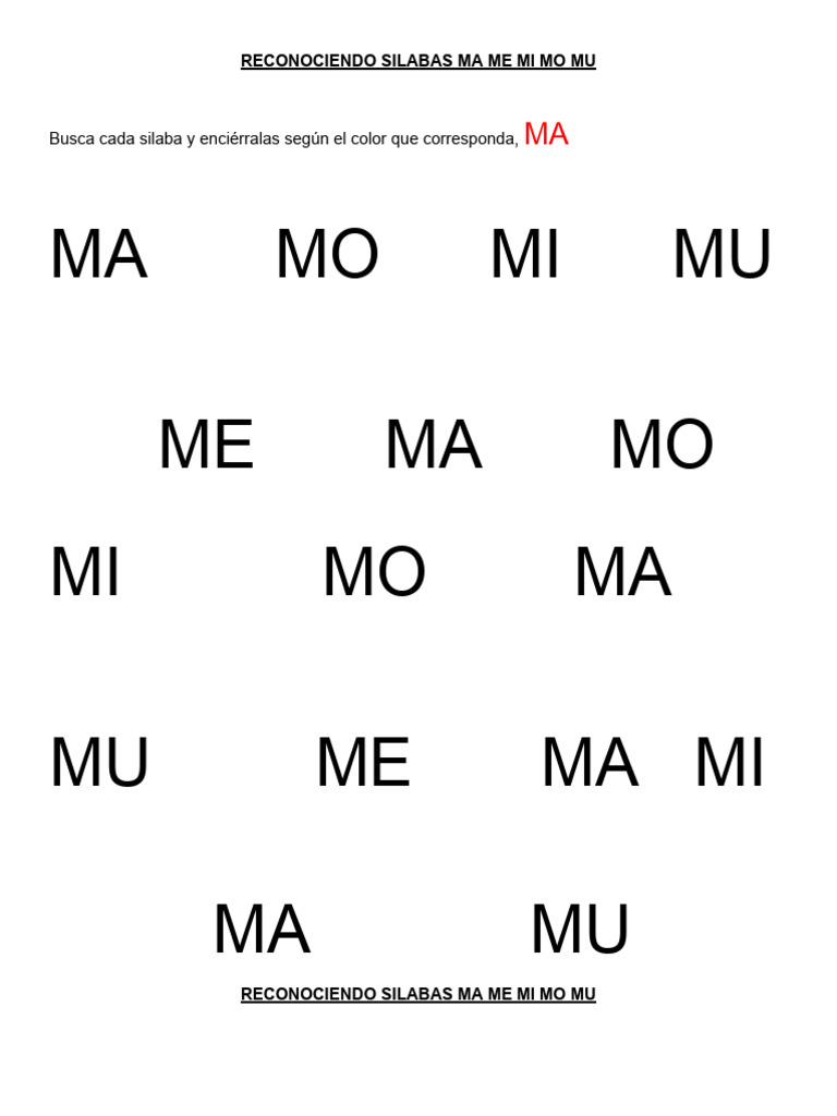 Actividades con sílabas ma me mi mo mu | PDF