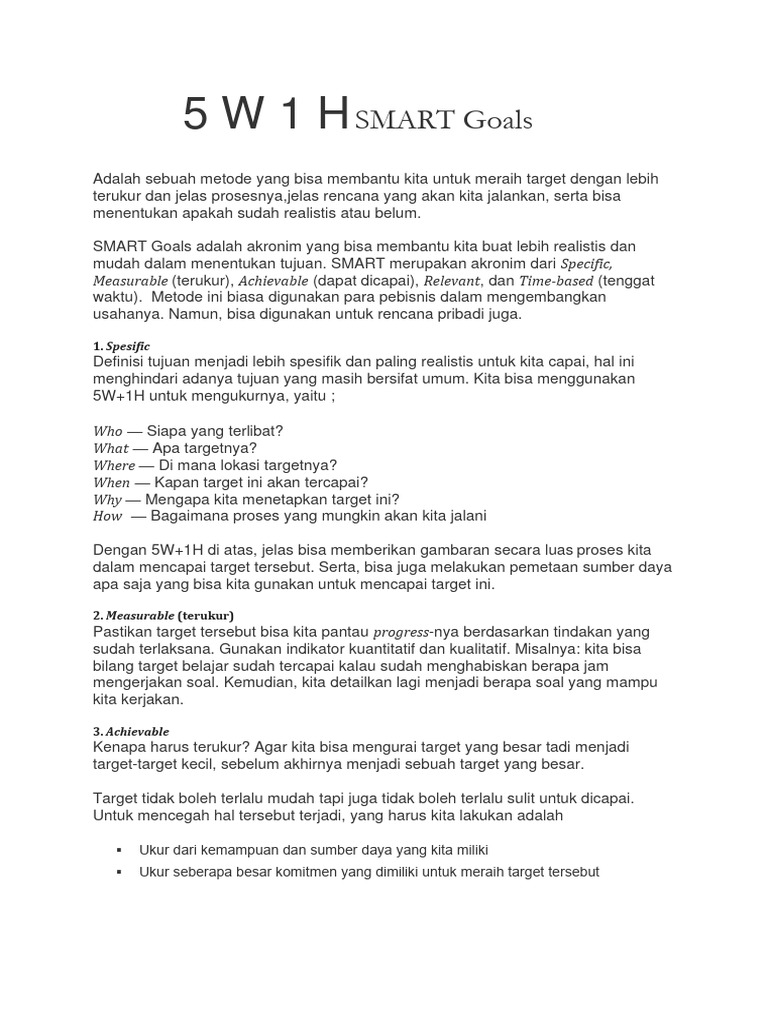 5 W 1 H SMART Goals | PDF | Karier & Perkembangan