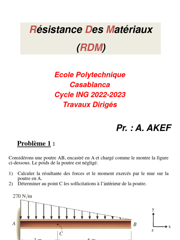 Résistance des Matériaux : Problèmes RDM | PDF | Flexion (matériau ...