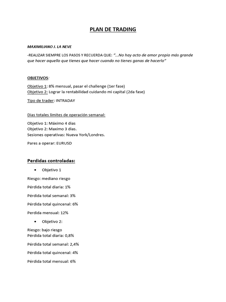 Plan De Trading Pdf Bolsa De Valores Economía Financiera