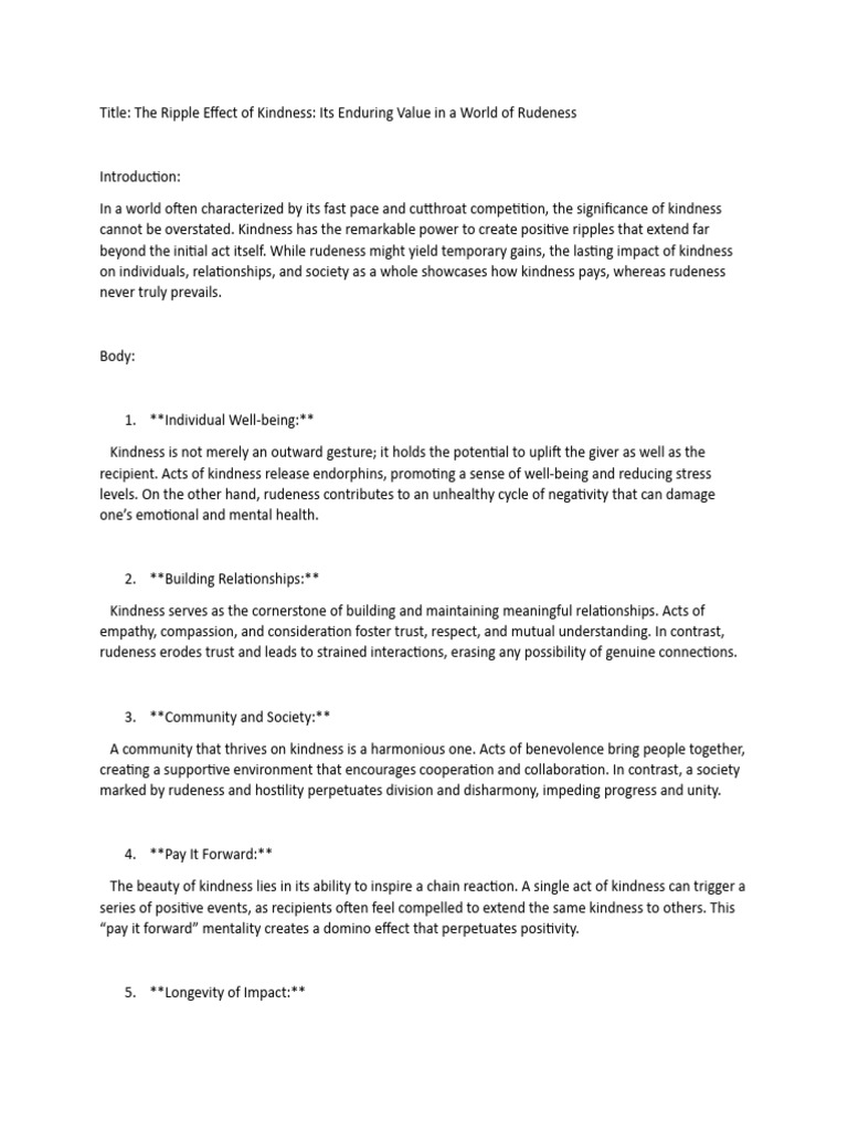 The Enduring Value of Kindness | PDF | Compassion | Psychology