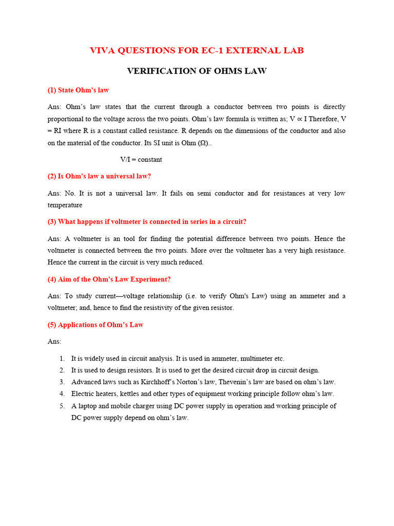 Electrical Circuits1 Lab Viva Questions and Answers PDF Electrical