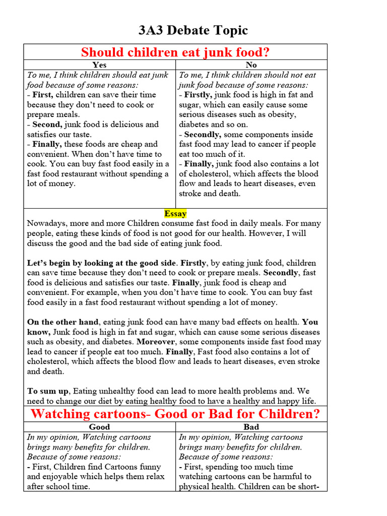 3a3-debate-topic-pdf-junk-food-food-and-drink