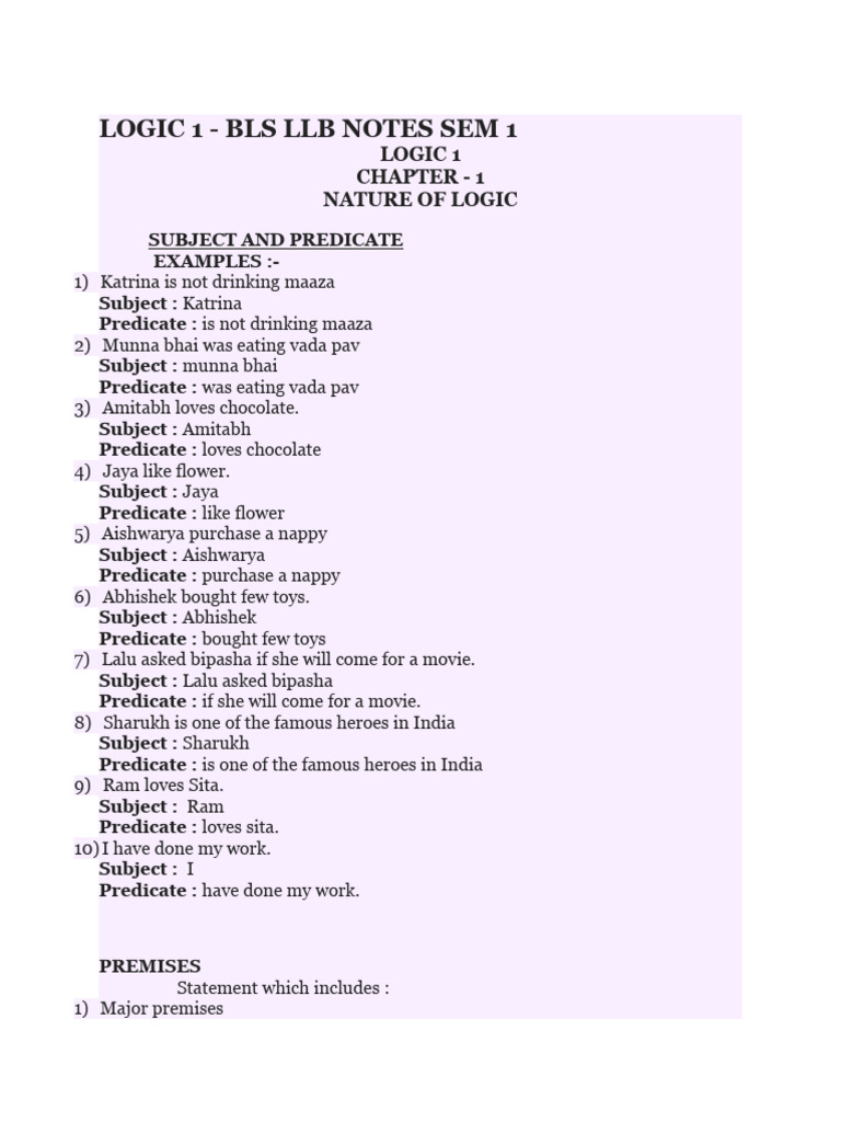 LOGIC 1 Sem 1 Notes | PDF
