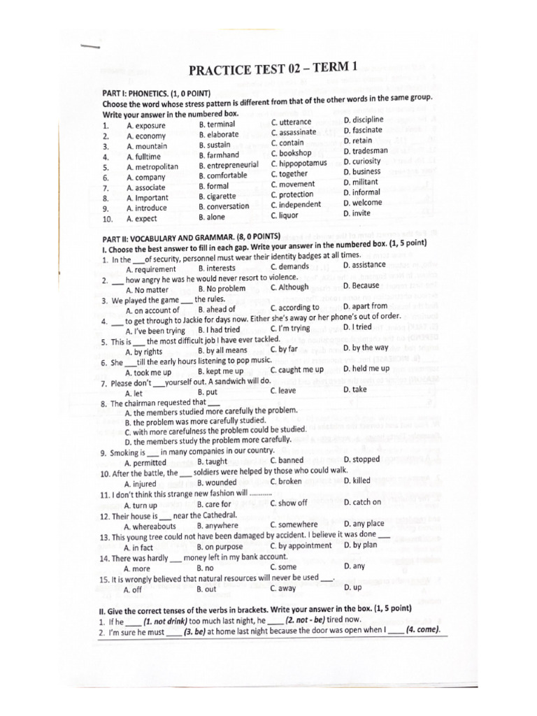 Practice Test 02 - Term 1 | PDF