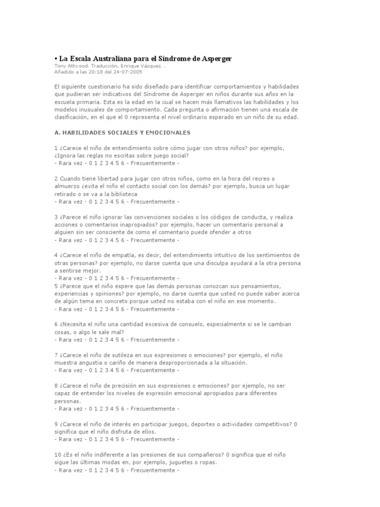 La Escala Australiana para El Síndrome de Asperger | PDF | Síndrome de ...