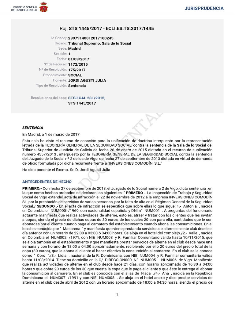 STS 1445 2017 | PDF | Caso de ley | Sentencia (ley)