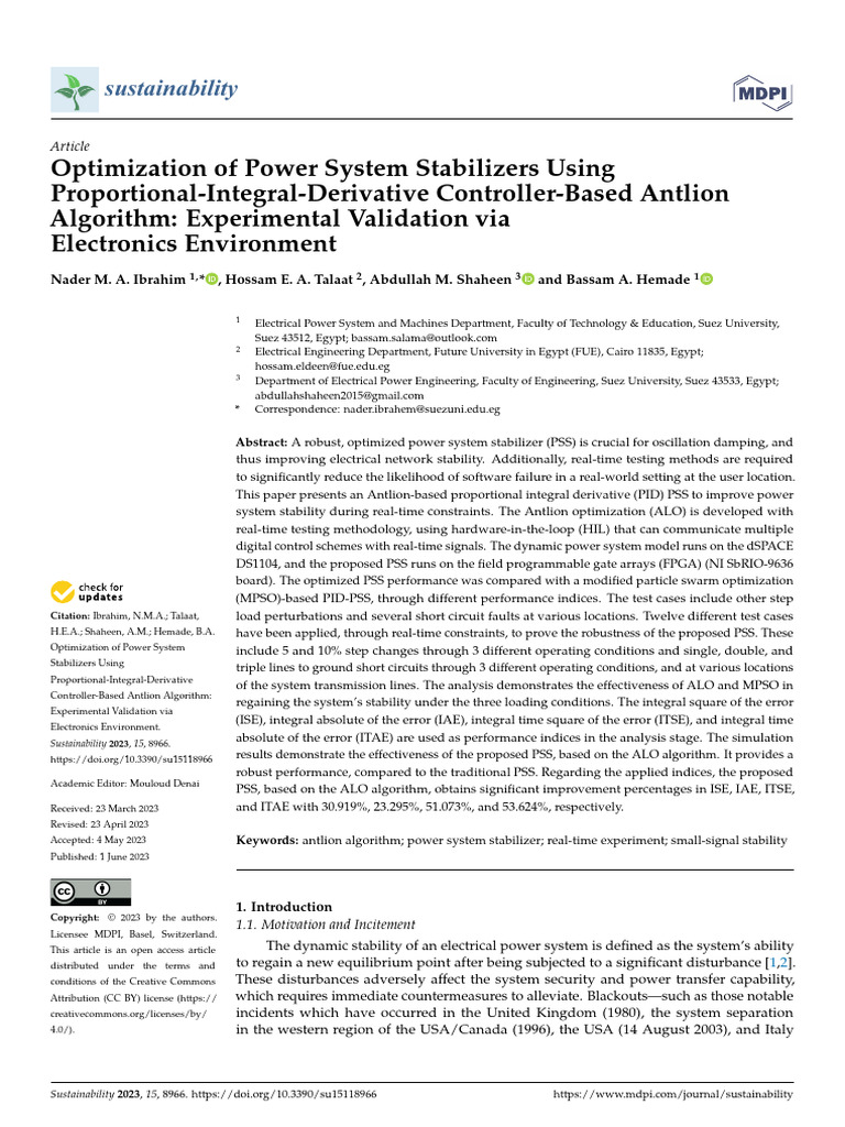 Optimization of Power System Stabilizers Using Pro PDF Analog To