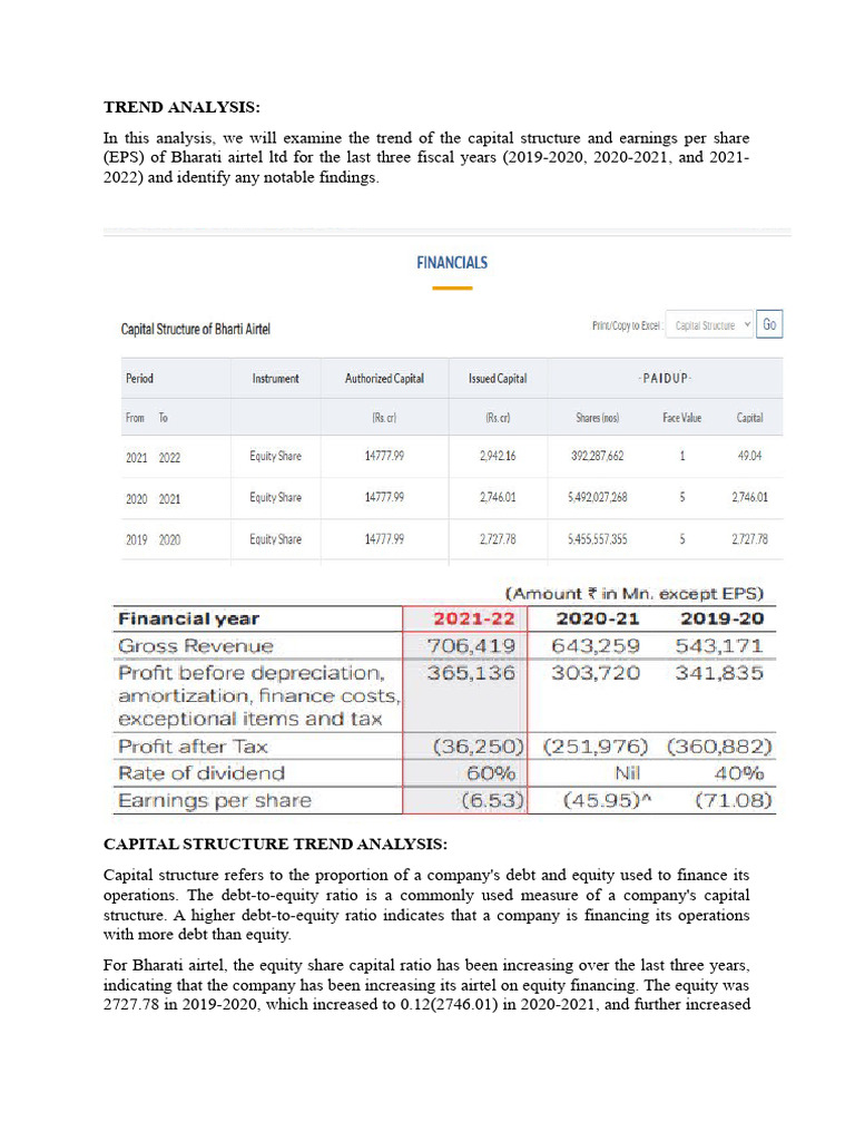 Trend Analysis PDF Capital Structure Financial Capital