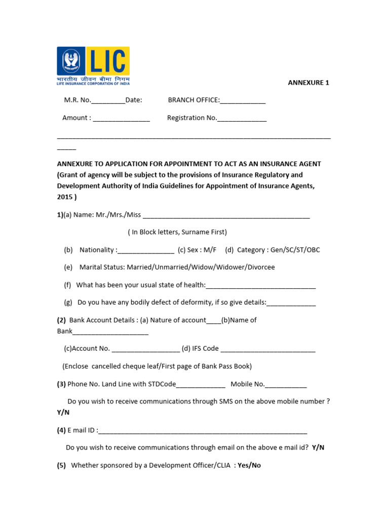 Insurance Agent Application Form | PDF | Employment | Banks
