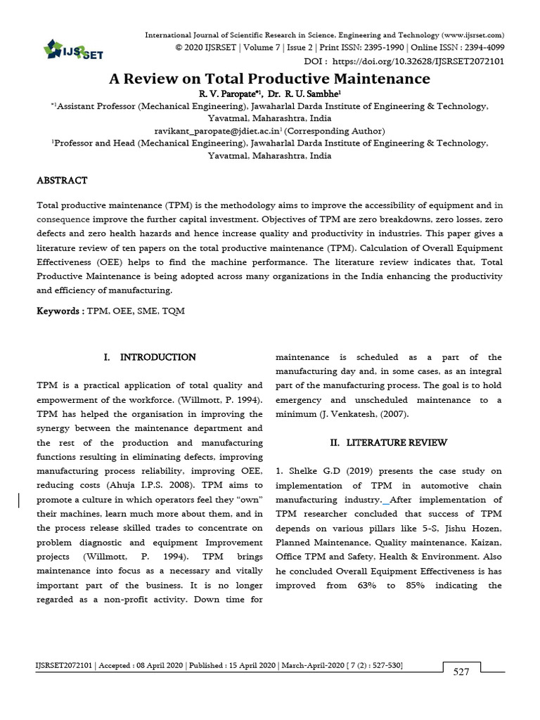 Total Productive Maintenance Review | PDF | Engineering | Science