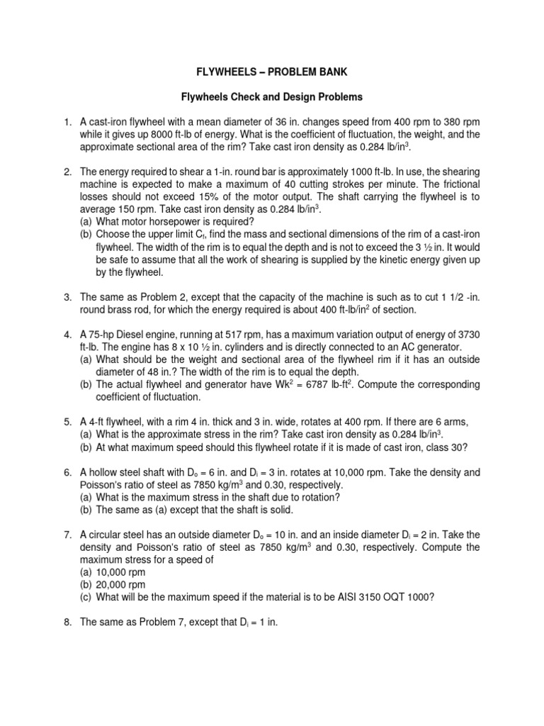 Flywheels Problem Bank PDF Electric Motor Vehicle Technology