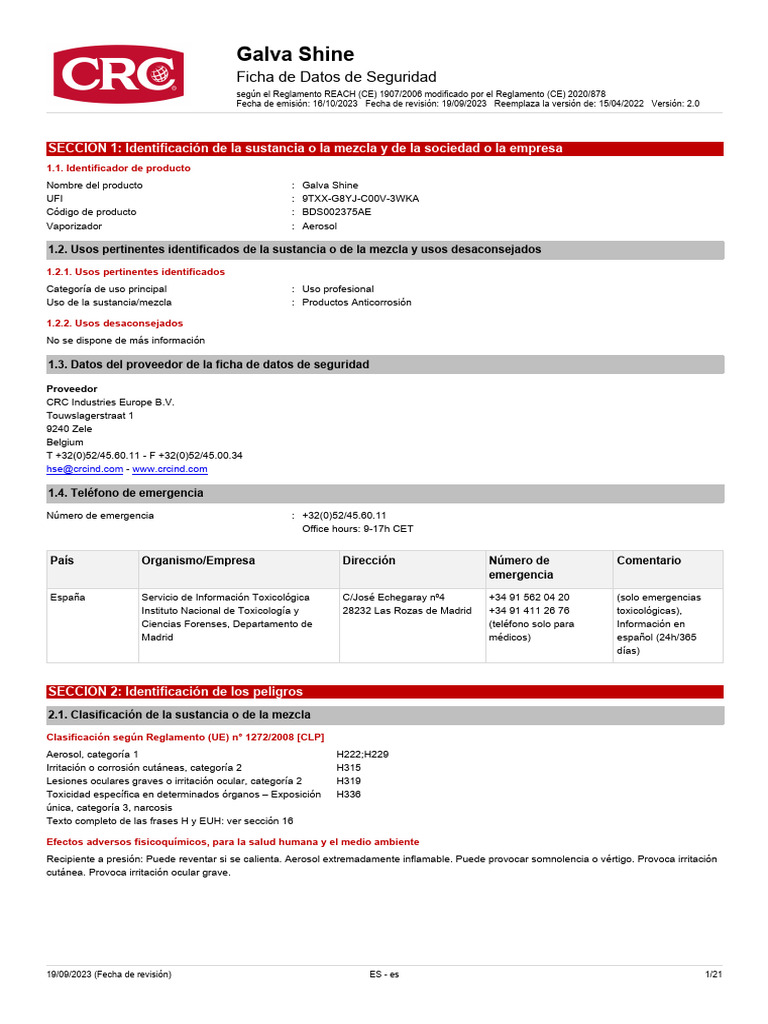 Msds crc galva shine pdf sustancias qu micas ciencias fisicas