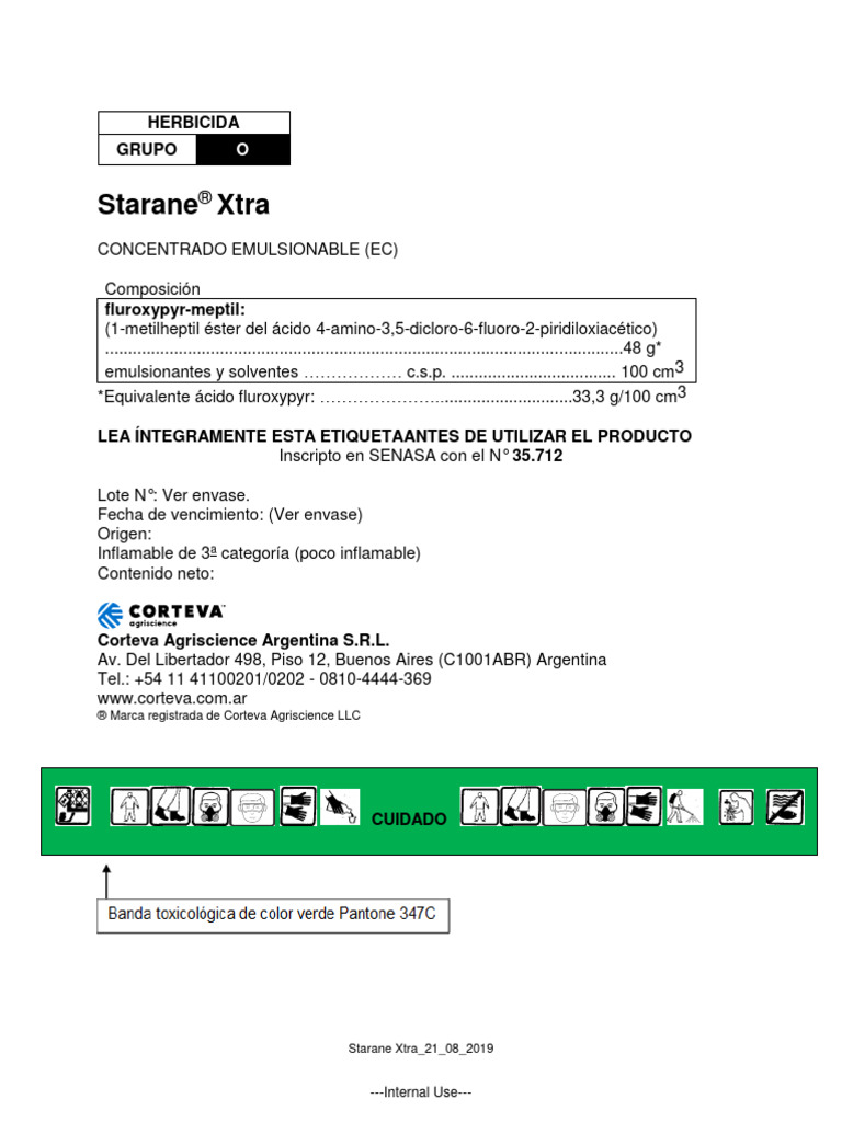 Marbete Starane-Xtra Argentina | PDF | Toxicología | Agua