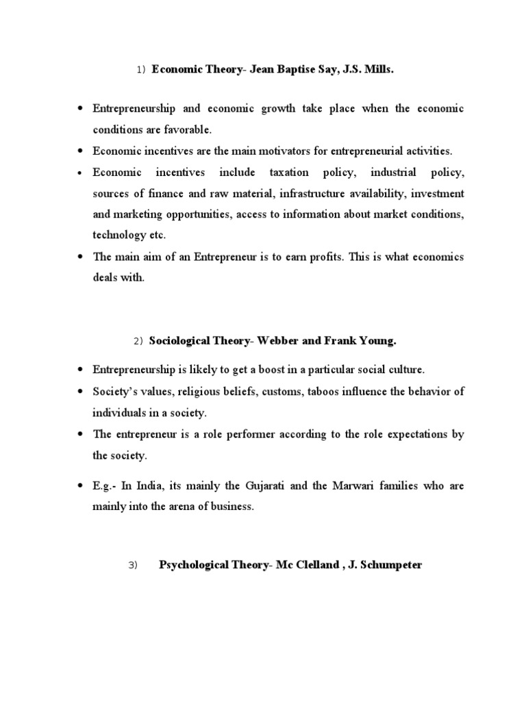 Theories of Entrepreneurship Explained | PDF