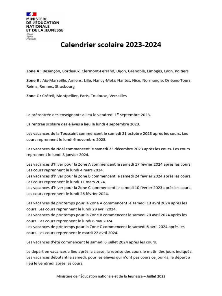 Calendrier Février à Avril 2024