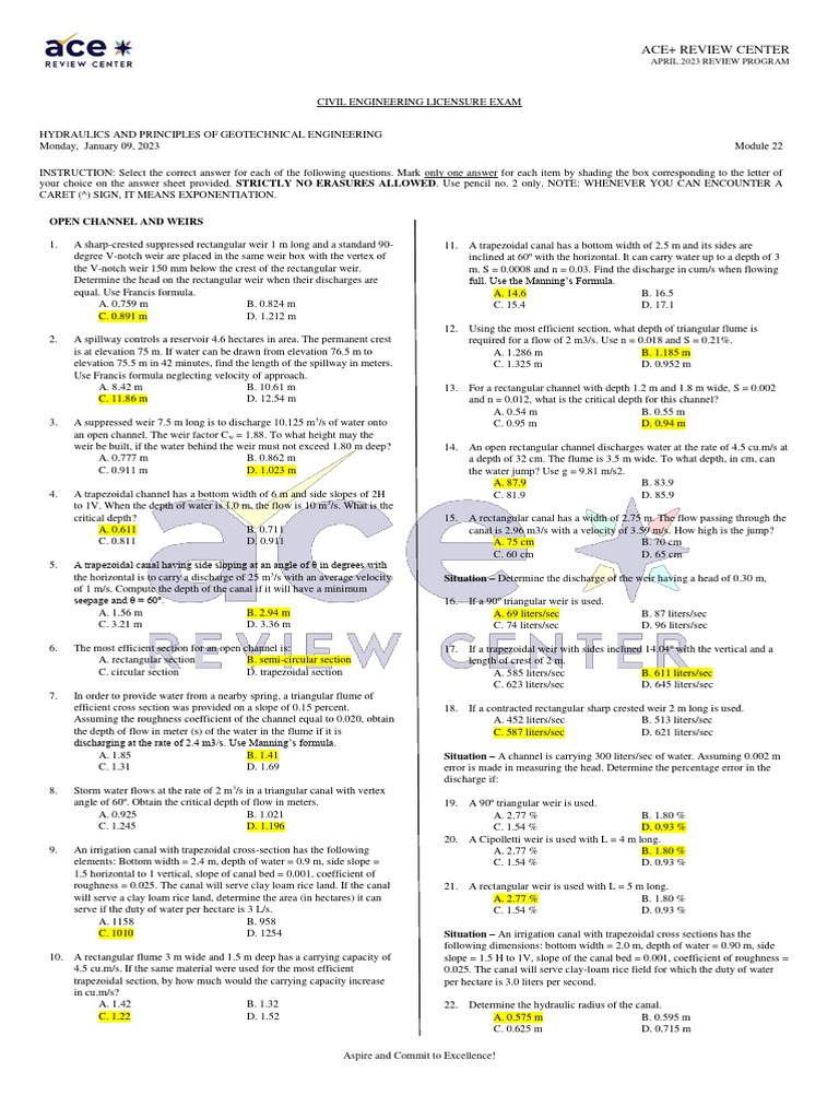 Ce module 22 open channel and weirs answer key pdf discharge