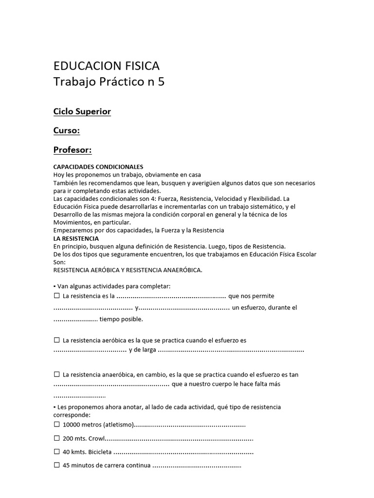 Trabajo Práctico N 5 Ciclo Superior | PDF | Fuerza | Resistencia