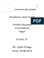 Fortalecimiento Del Estado Estudiante: Axel Chulde Unidad Educativa Fiscomisional "PMV" 10 EGB "A" Ms. Evelin Ortega Fecha: 20-08-2023