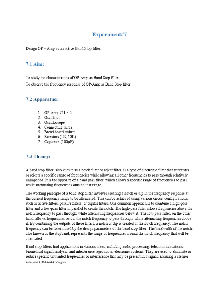 Experiment 7 Pdf Electronic Filter Low Pass Filter