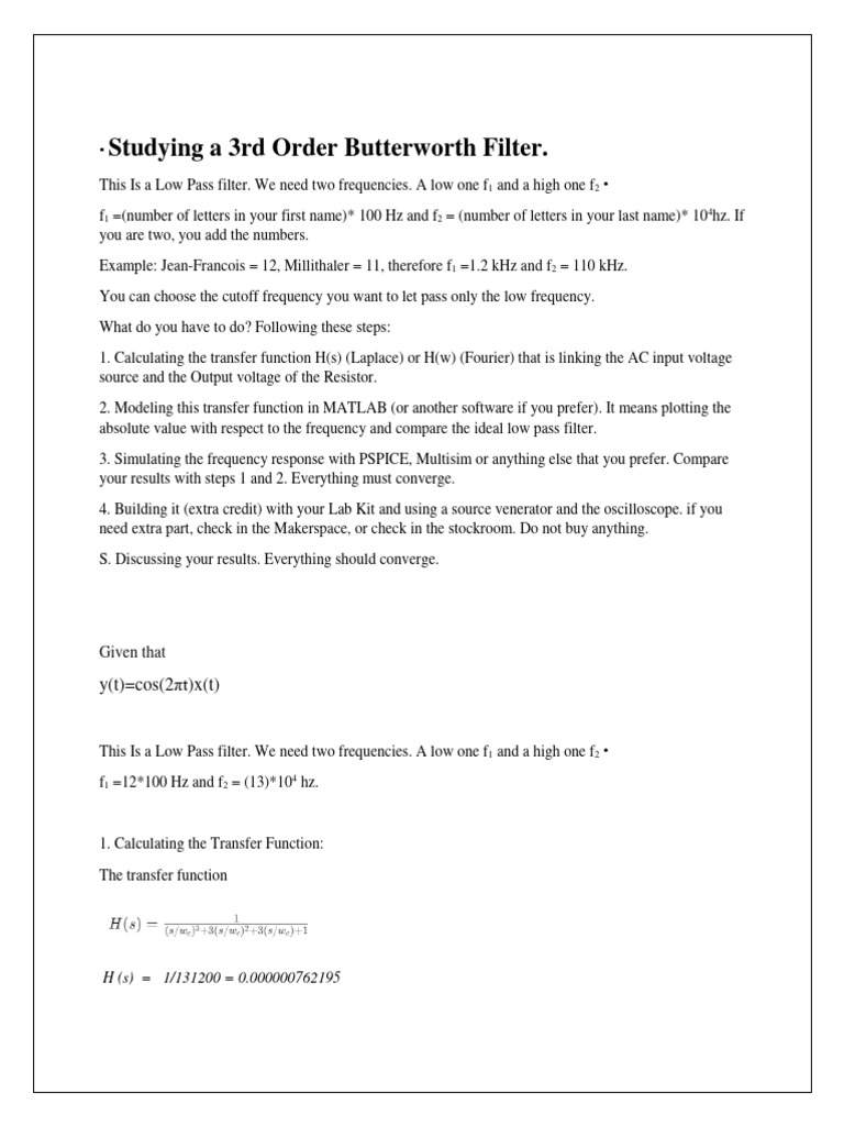 3rd Order Butterworth Low Pass Filter | PDF | Low Pass Filter ...