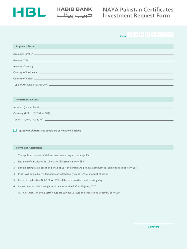 Naya Pakistan Certificates Investment Form | PDF