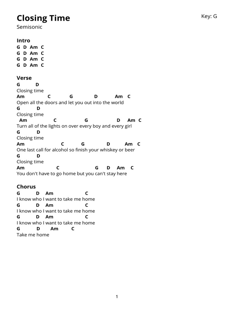 Closing Time Pdf Song Structure Songs