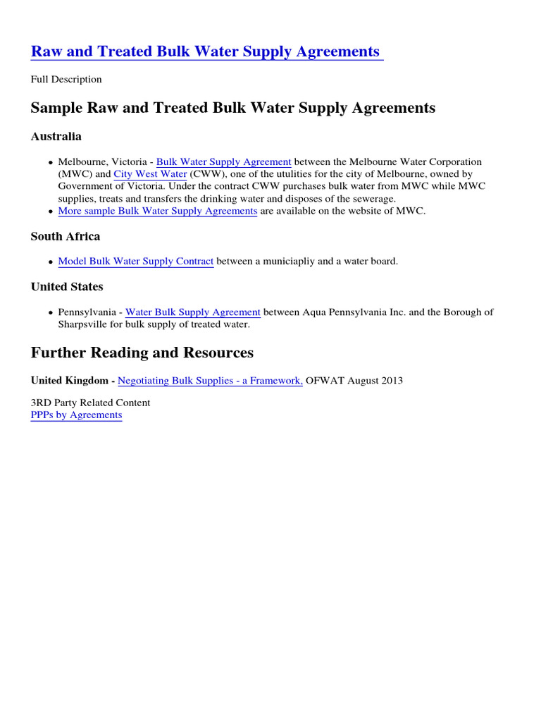 Raw and Treated Bulk Water Supply Agreements PDF