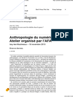 Anthropologie Du Numérique - Atelier Organisé Par l'AFA