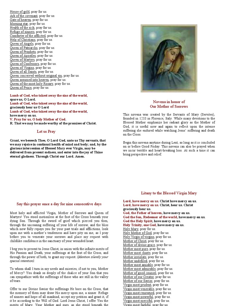Novena and Litany to Our Lady of Sorrows | PDF | Mercy | Mary, Mother ...