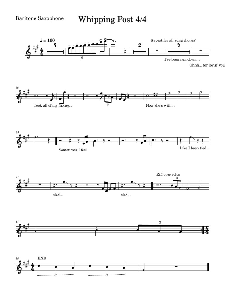 Whipping Post in 4-4 - Horns-Baritone - Saxophone | PDF | Musical Forms