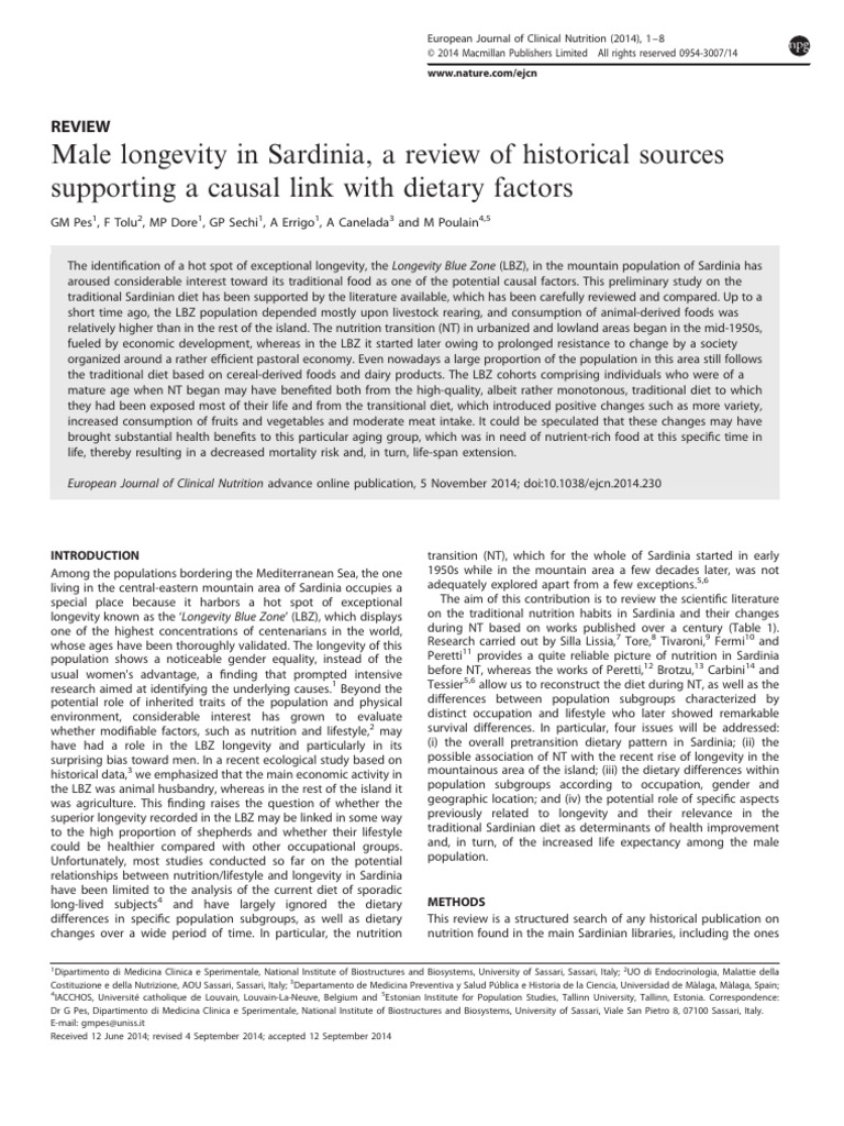 Male longevity in sardinia a review of historical sources supporting a