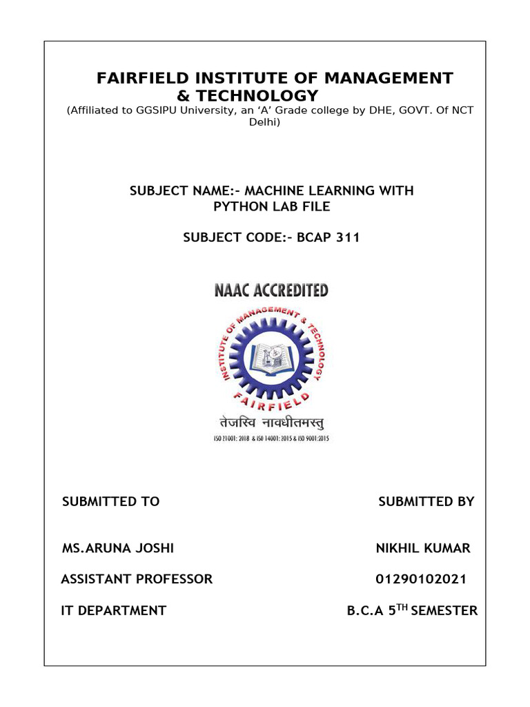 Ml With Python Practical Pdf Support Vector Machine Statistical