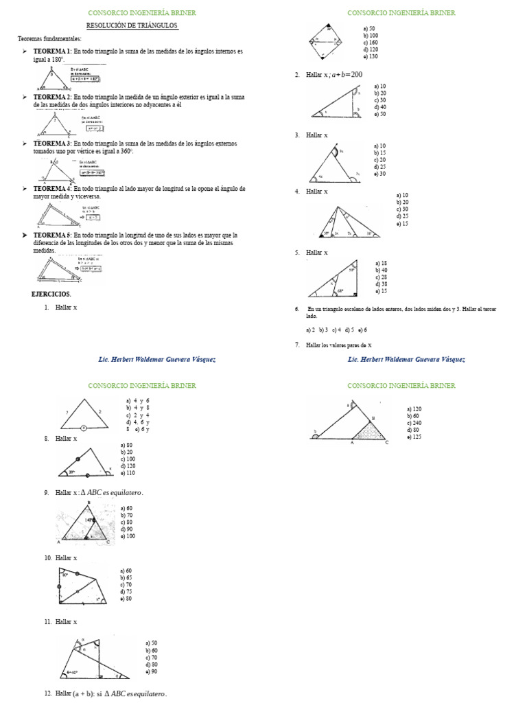 Teoremas y Ejercicios de Triángulos | PDF | Triángulo | Geometría Elemental