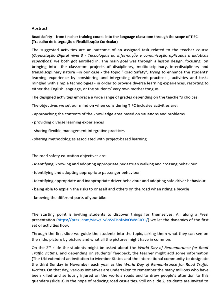 Road safety pdf experience project based learning