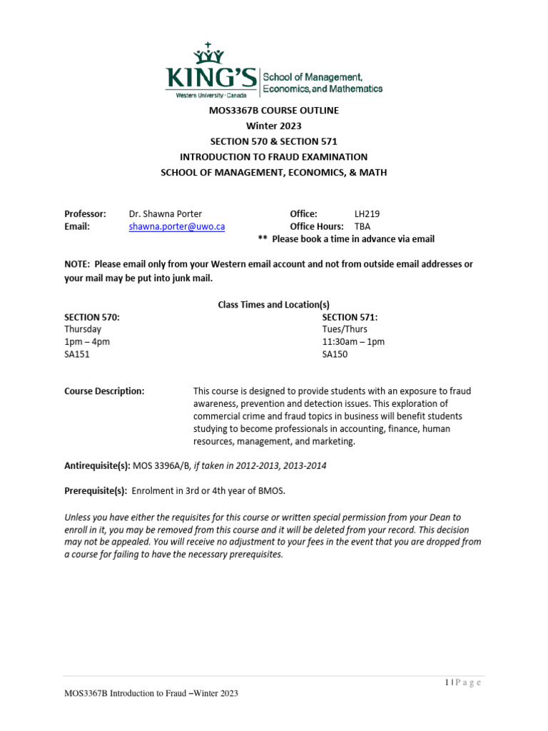 MOS3367B Winter COURSE OUTLINE-Porter | PDF | Textbook